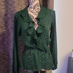 Max Studio Green Ruffled Long Sleeve Blouse